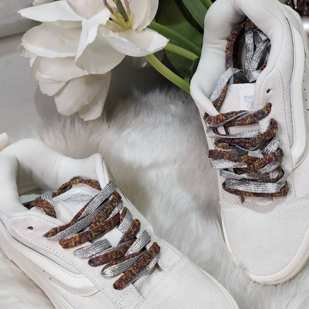 Vans Women Knu Stack Platform Suede Sneaker Amazing Laces Multi Marshmallow New - Picture 2 of 4